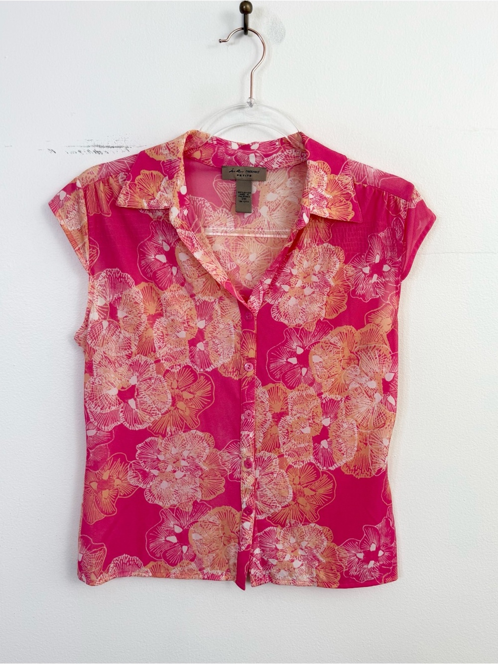 i.e. relaxed Petite Pink Floral Button Front Blouse PM
